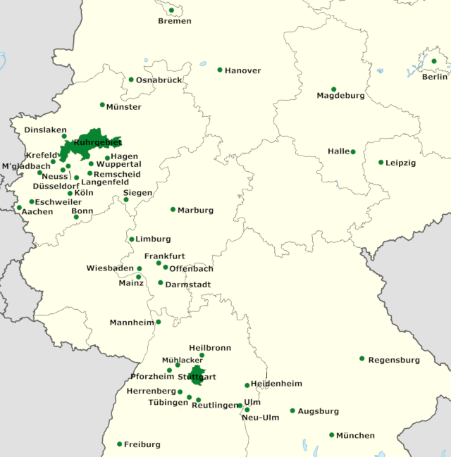Kaart met alle Duitse milieuzones.